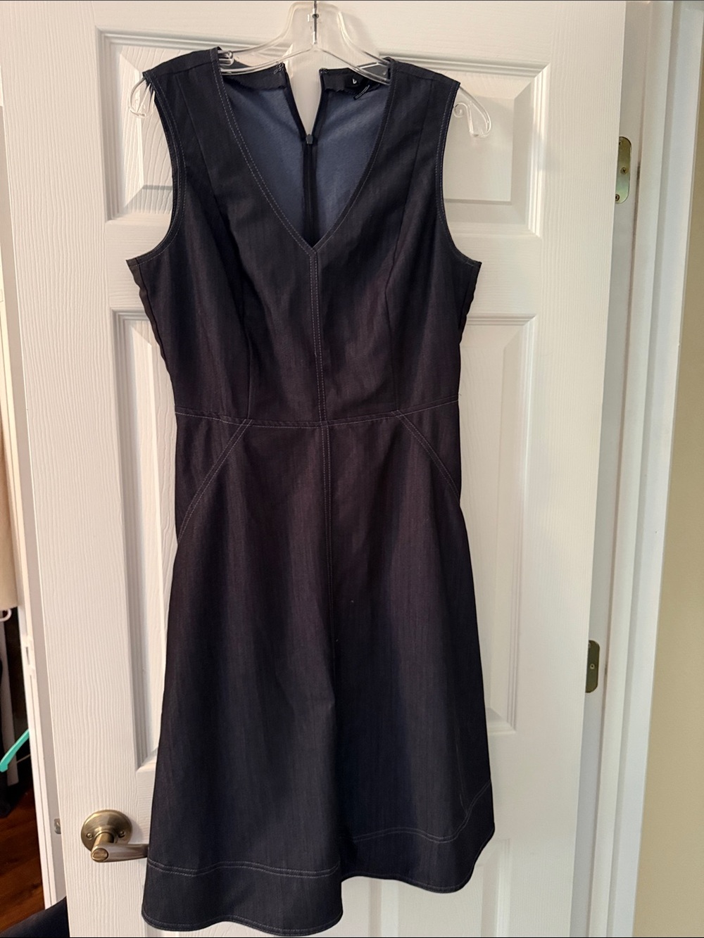 DKNY Sleeveless V-Neck A-Line Dress in dark denim